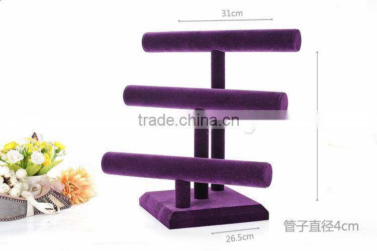Triple tier high low T Bar wood Bracelet jewelry display stand