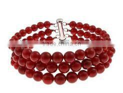 wholesale cheap smart 3 row 7" 5-8mm journey red round coral bracelet