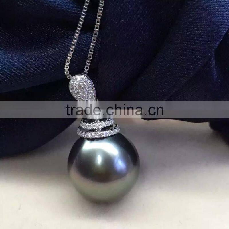 wholesale 9-10mm jewelry black tahitian pearls 14k gold pendant