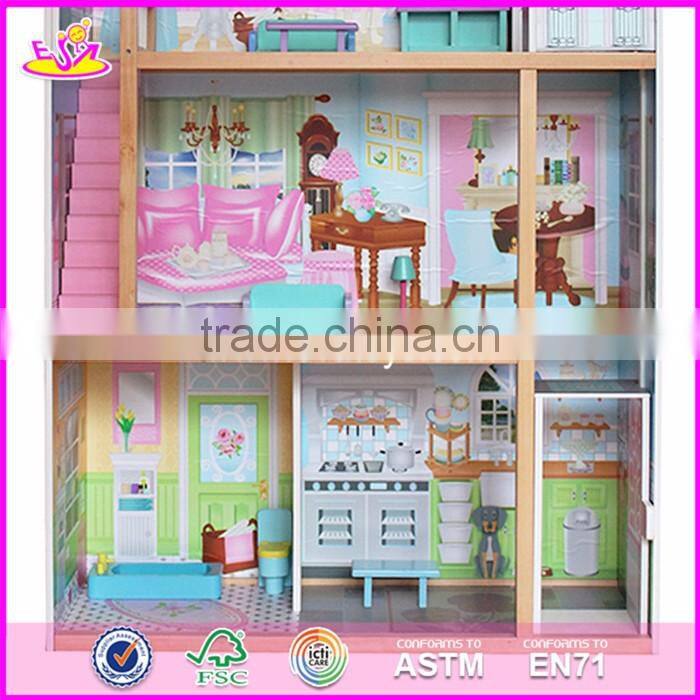 2017 Best design luxurious three floors wooden kids modern dollhouse with furniture W06A247
