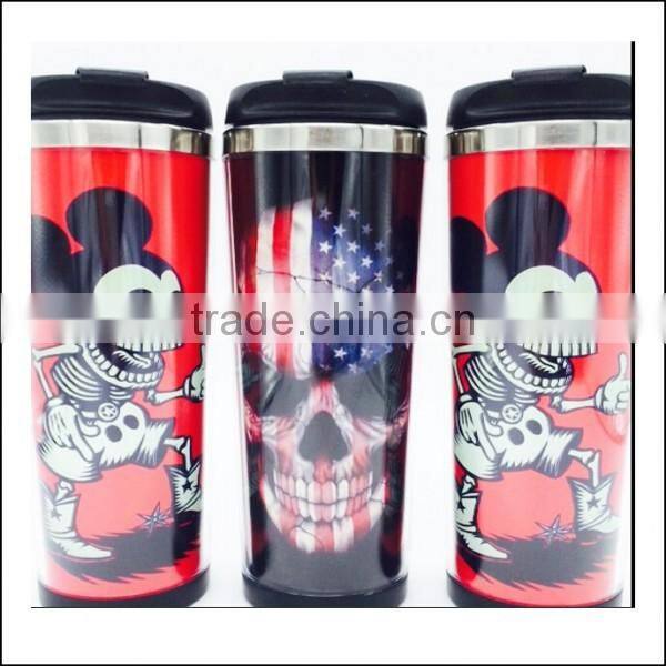 16oz reusable holder water cups creative cartoon coffee travel mug cups,custom coffee cup plastic mug double wall insulated