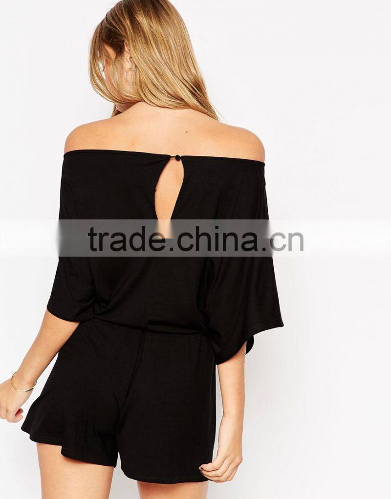 2015 fashionable hot sale OEM customized Off ShoulderJersey Romper With Kimono Sleeve