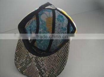 Custom blank snakeskin leather brim floral print pattern 5 panel hat