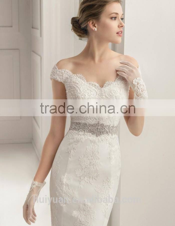 white sexy boat neck a line lace wedding receptin dress