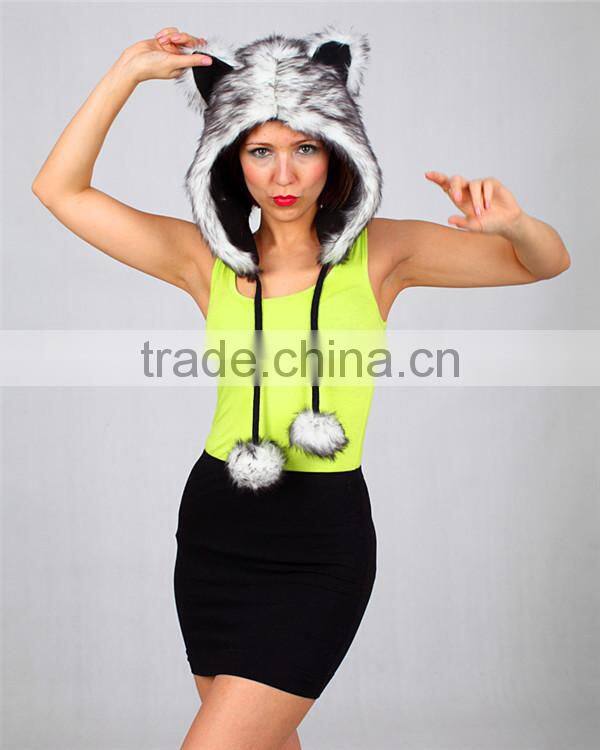 Funny cute christmas cosplay silver fur fox ears hat