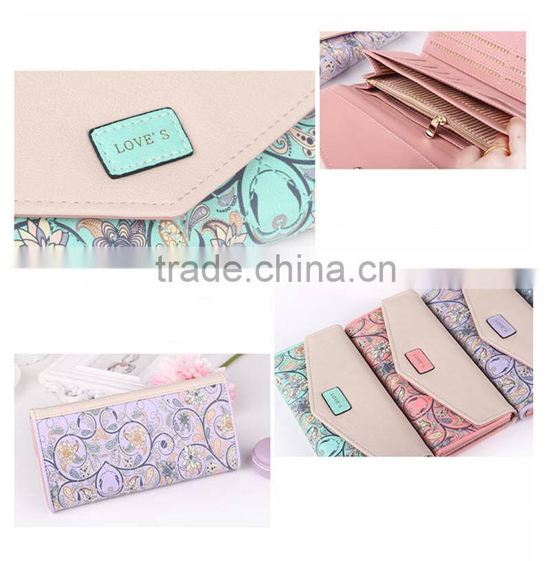 Korean popular style flower soft Envelope wallet purse for women and girls