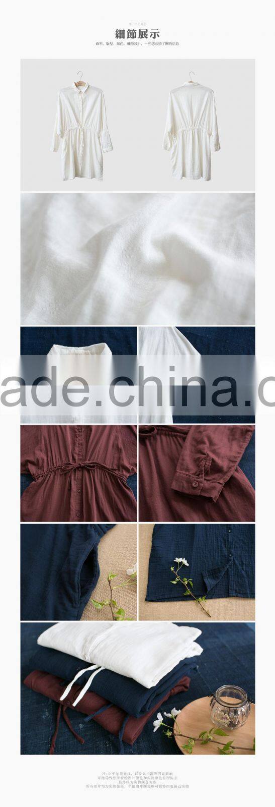 New arrival white color double layer cotton women shirt with waist belt