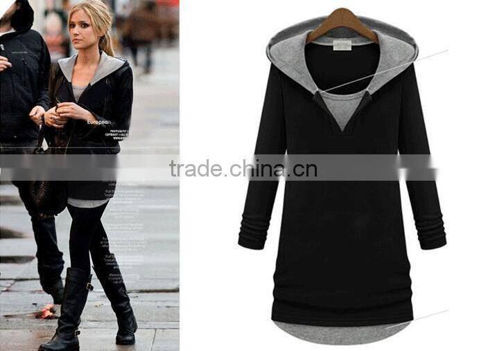 2016 new arrival hooded fleece plain black sweatshirt hoodies large size women jerseys for women