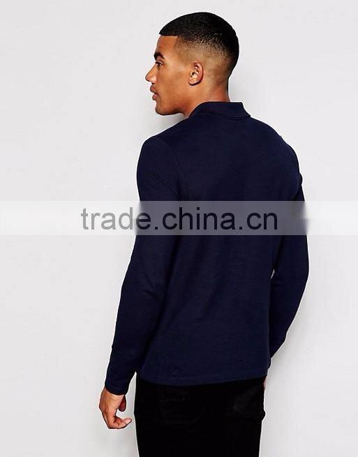 Cheap Price Muscle Long Sleeve Polo With Logo In Navy/Breathable Polo Collar T-shirt/Two Button Blacket T-shirt