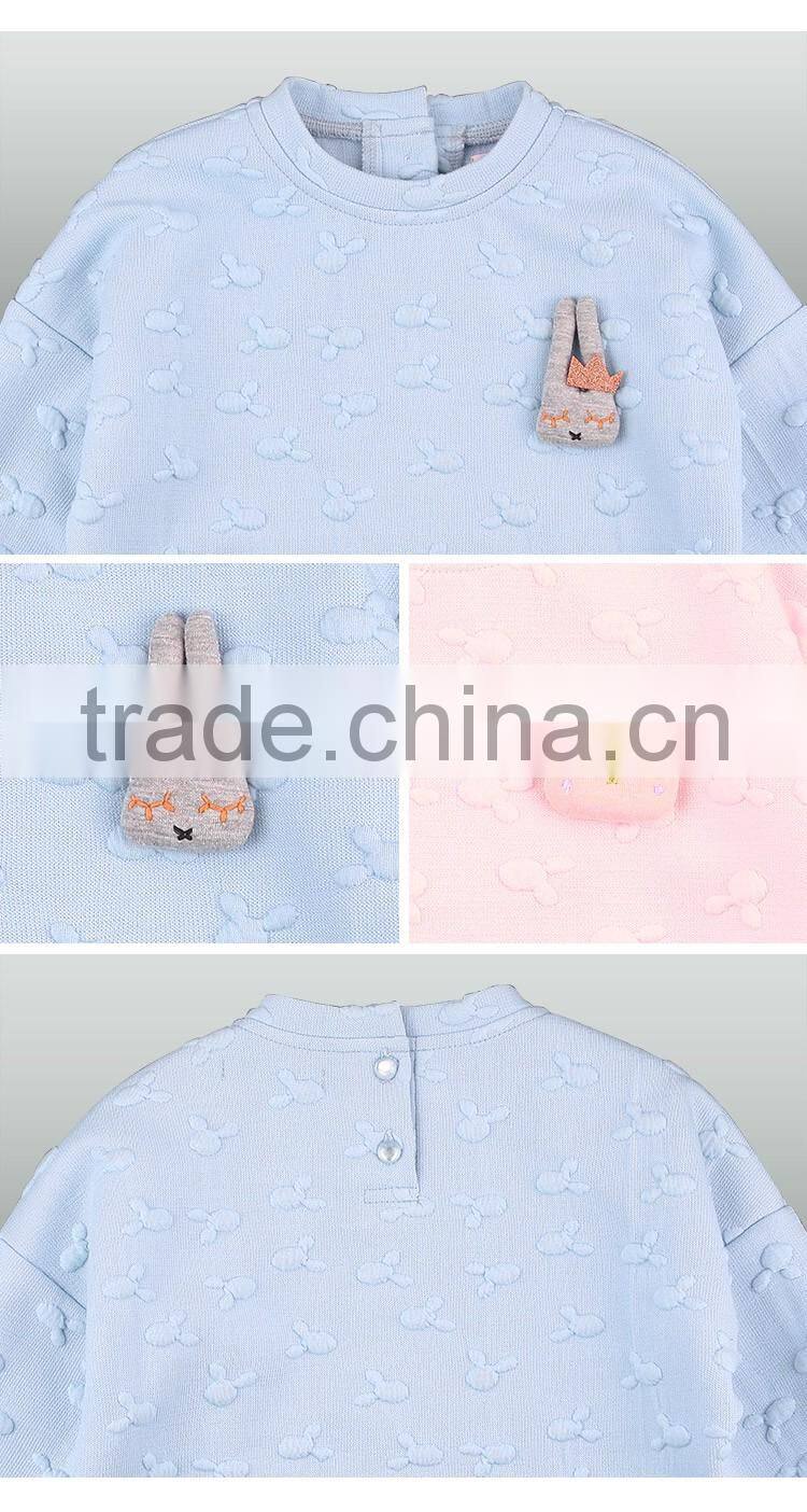 2016 Winter knitted girls t shirt kids clothing for girls with cute rabbit corsage long sleeves shirt T16057