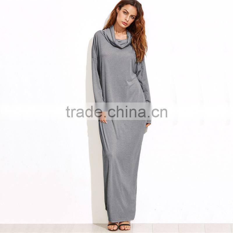 Cowl Neck Plus Size Women Clothing Long Sleeve Maxi Dress With Pockets Muslim Dress