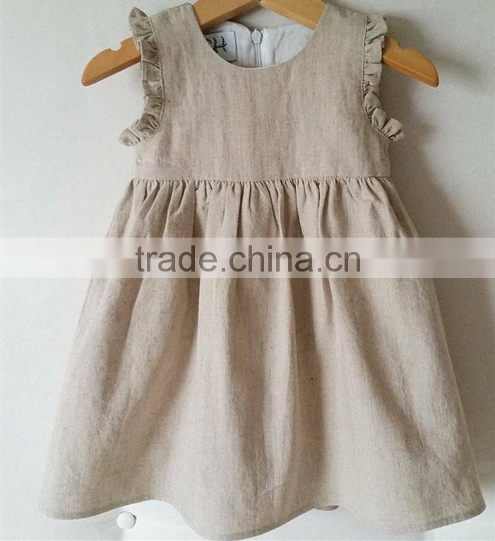 Grey/Cream Check Linen Dress Light Weight Linen Blend Summer Kids Party Dresses
