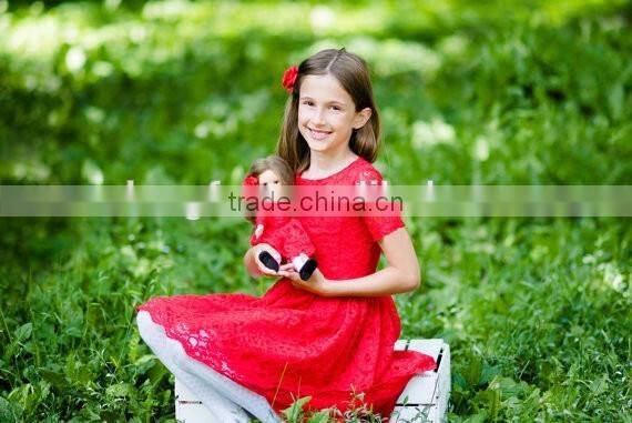 Doll And Me Red Christmas Dress Girls Lace Short Sleeve Dress