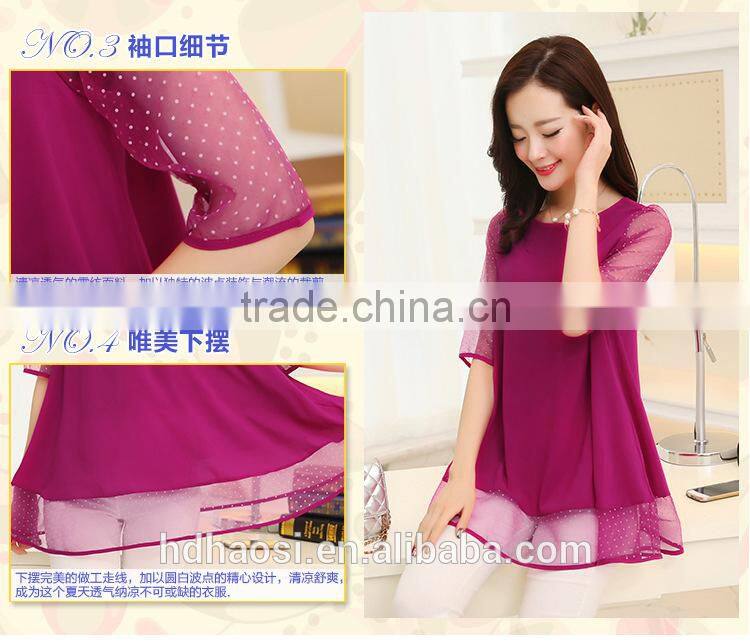 Wholesale Chiffon shirt blouse for Women Korea style plus size loose casual Shirt for fat girls O Neck chiffon blouse shirt