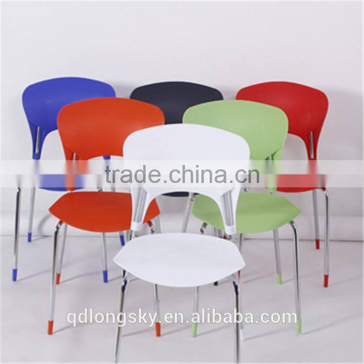 LS-4013 High Quality wholesale PP stacking Plastic Chair for sale Plastic dining Chair with metal legs
