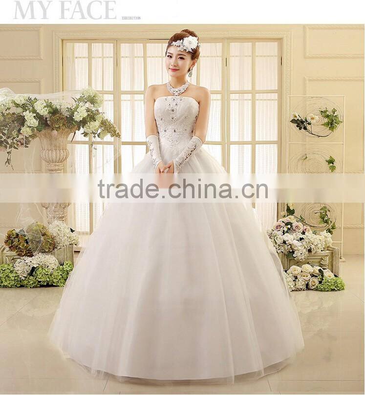 High quality strapless pleats muslim wedding dress