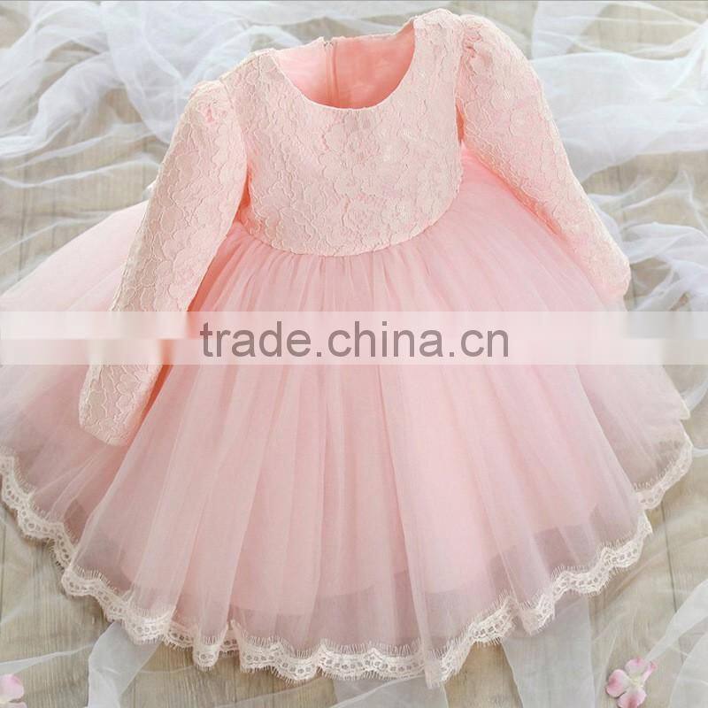 Ages 2-16years long sleeve lace dress tutu dress princess dress with bow 2016