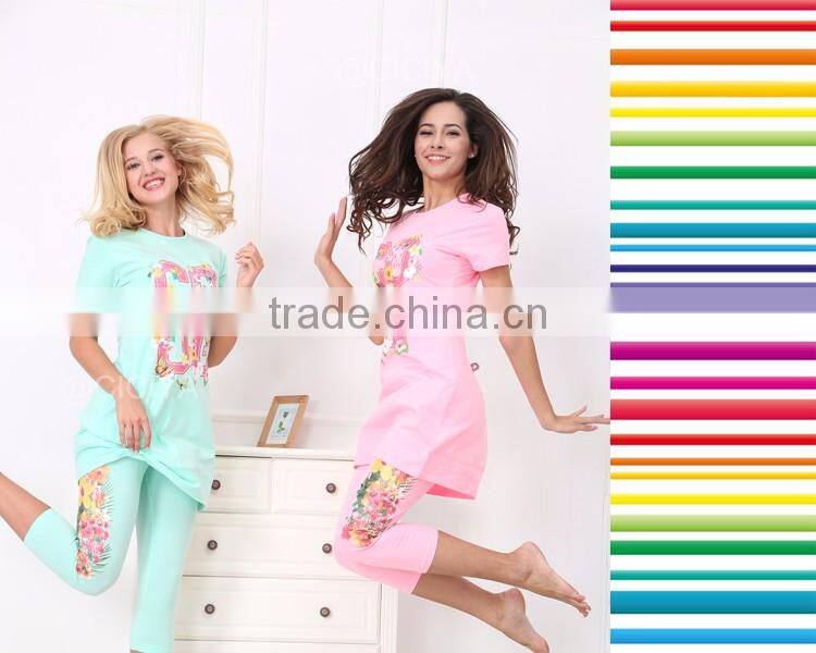 WHOLESALE CUSTOM-MADE S/S TOP+LEGGING CVC PRINTTING DESIGN PAJAMAS FOR WOMEN