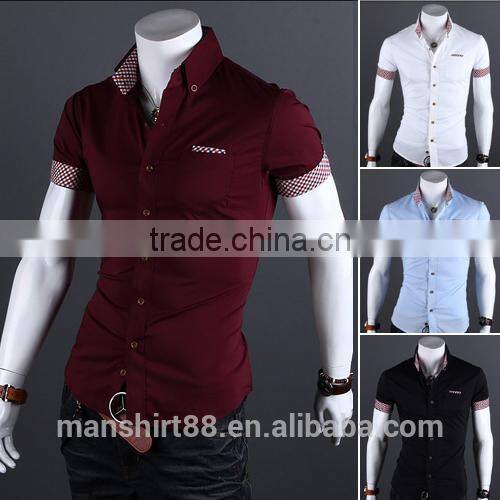 elegant designer button down short sleeve shirt double color shirt