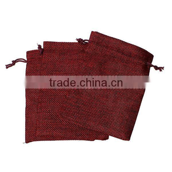 Burlap Jewelry Bags Drawstring Rectangle Dark Red 13.5cm x 10cm