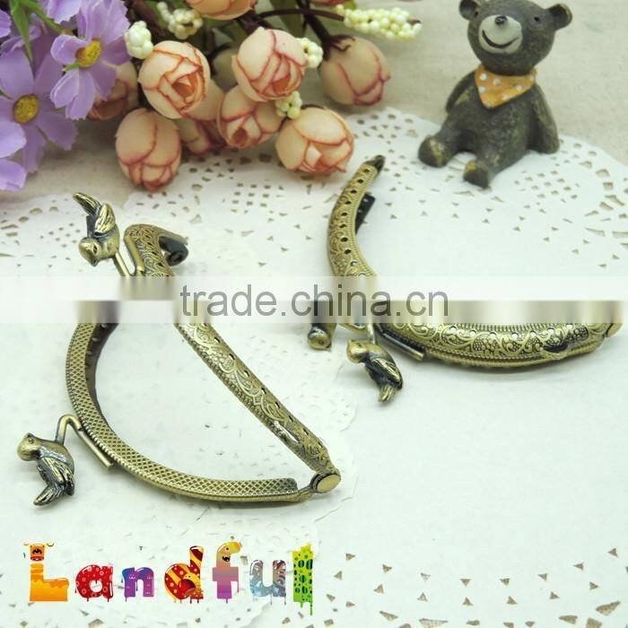 8.5cm Vintage Bronze Round Birds Bag Sewing Metal Coin Kiss Lock Square Frame