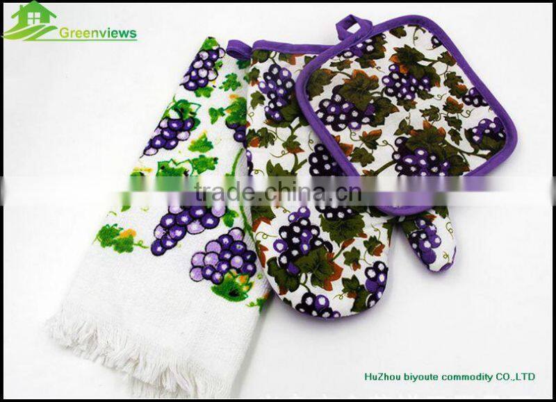 Cheap potholder oven mitt hotel hand towel kitchen textile hot selling apron oven glove kitchen towel set