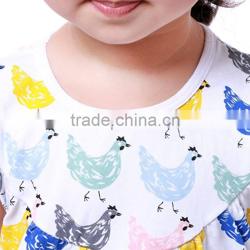 Classical pastoral chick pattern children clothes flutter cap Sleeve baby girl summer dress M6050509