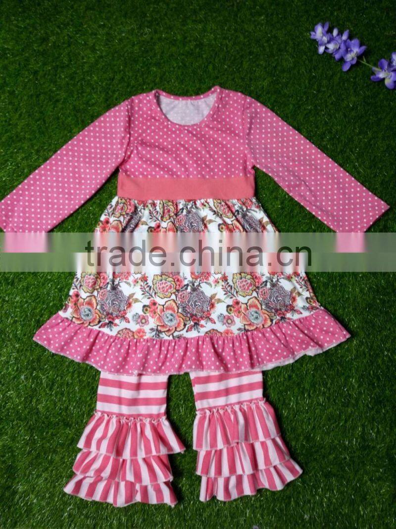 2016 new style Halloween black and orange pumpkin tunic and triple ruffle pant clothing sets bulk wholesale kids fall clothing