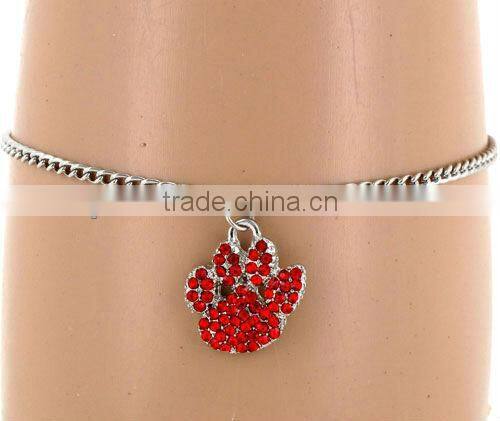 8" long/metal chain/purple crystal/0.75" paw print/lobster claw closure/petite bracelet