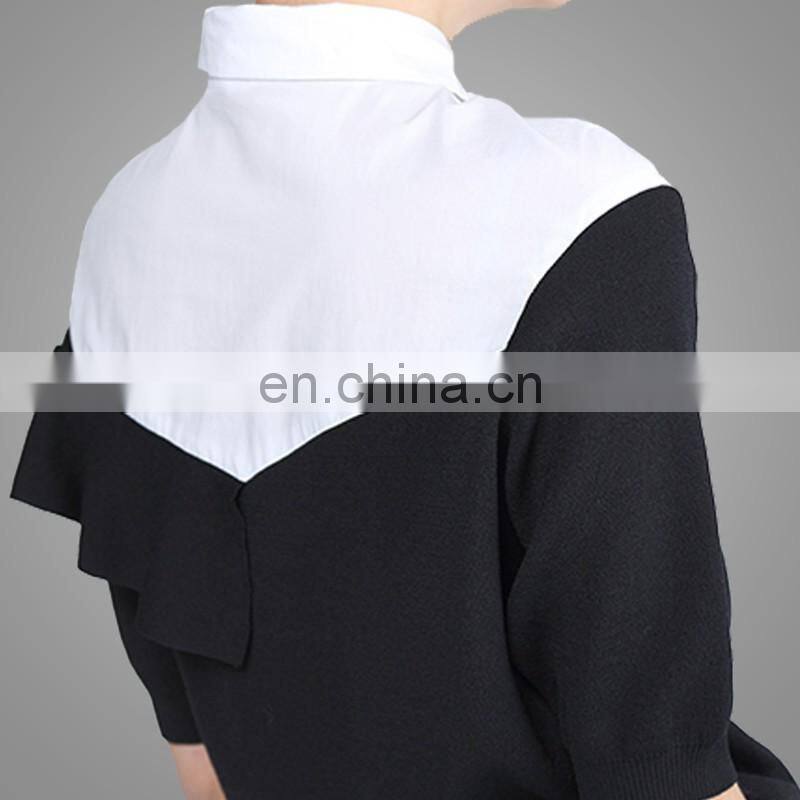 Ladies uniform blouses cool fashion blouses long sleeve joint knitted blouses for women