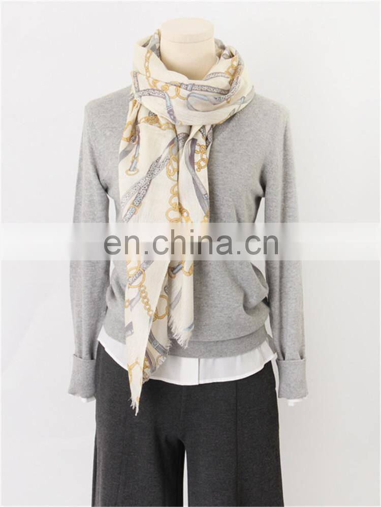 2017 wholesale fashion women print wool silk reversible scarf