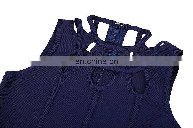 Amigo 2017 new style blue sleeveless sexy cut out bandage dress midi evening dresses for women party wear