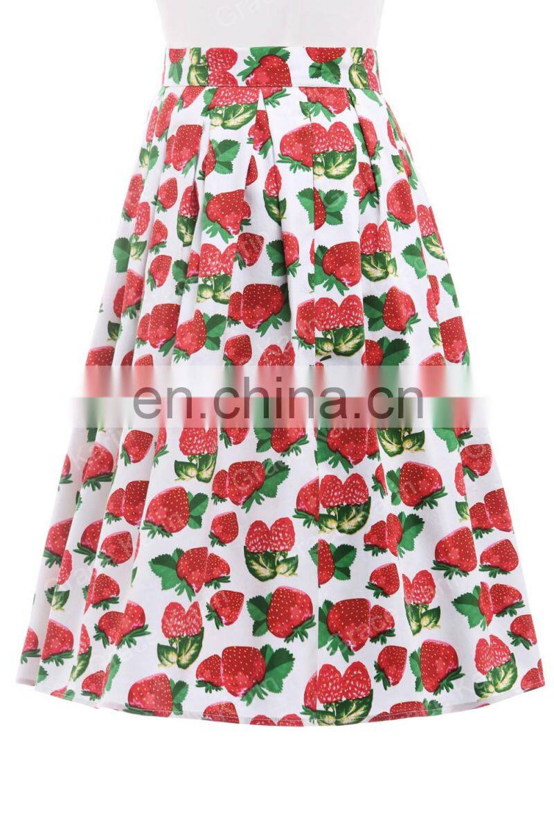 19 Colors ! Grace Karin Colorful Cheap Occident Short Retro Vintage Cotton 50s Drawberry Print Skirt CL6294-17#