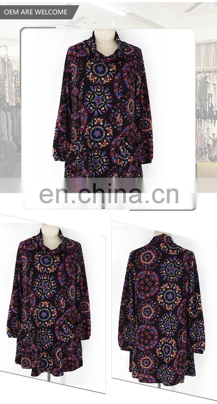 2017 high fashion latest designer Autumn Boho style cowl neck ropa mujer tunic for middle age woman