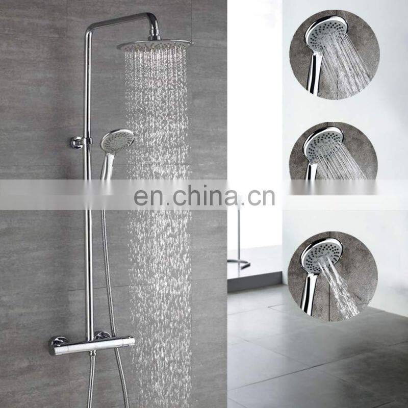 Luxury thermostiatic mixer faucet brass diverter adjustable height shower bar with rain shower head and hand shower