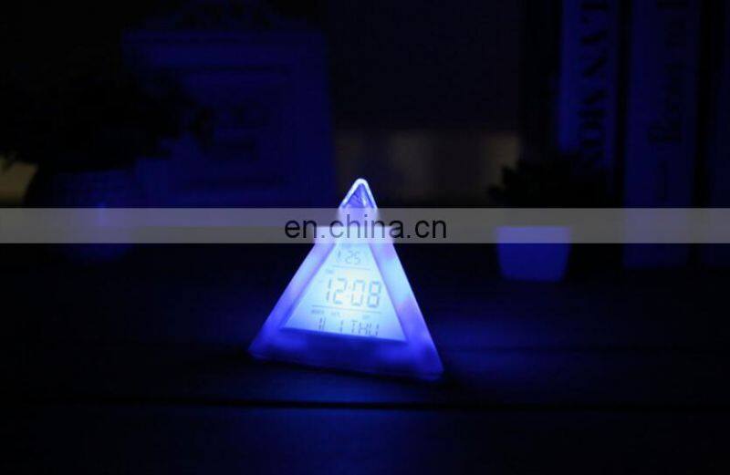 7 colors changed night lighting Digital Thermometer triangle digital clock led