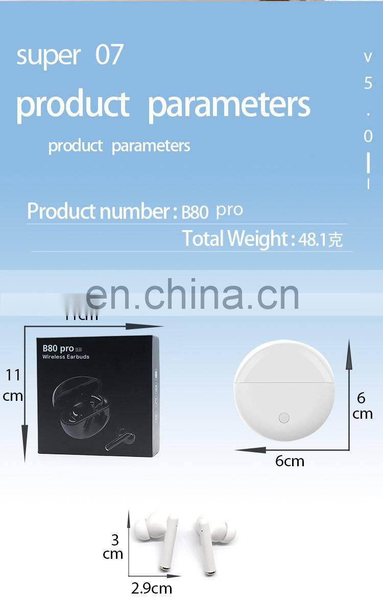 2021 hot selling best quality B80 pro tws earbuds earpieces wireless earphone headset with charging cases