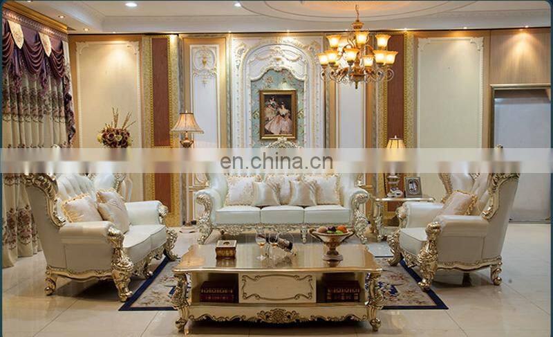 American Style Antique Solid Wood Genuine Leather Sofa Set Living Room Furniture