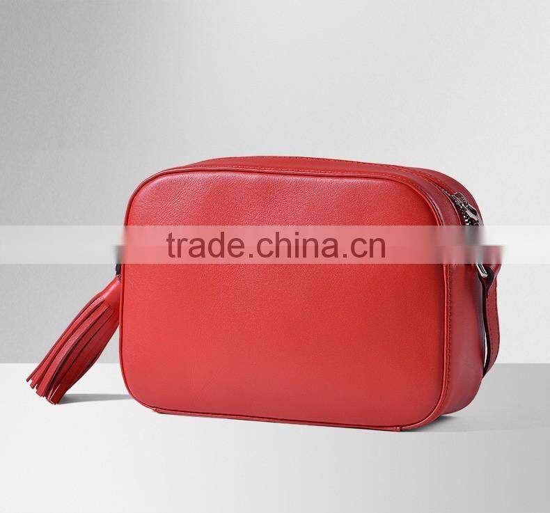 2016 new design ladies leather chain bag with tassel leather cross body bag women leather camera bag