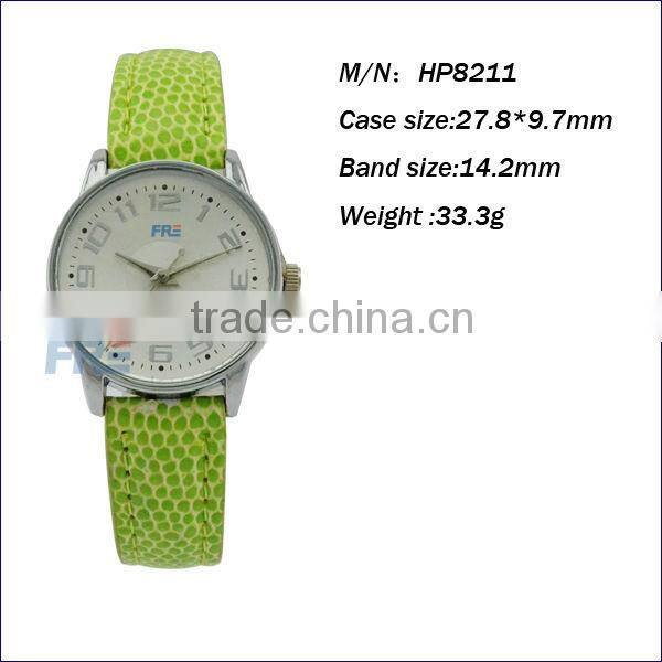 green pu leather quartz watch for lady cheap promotion pu band watch