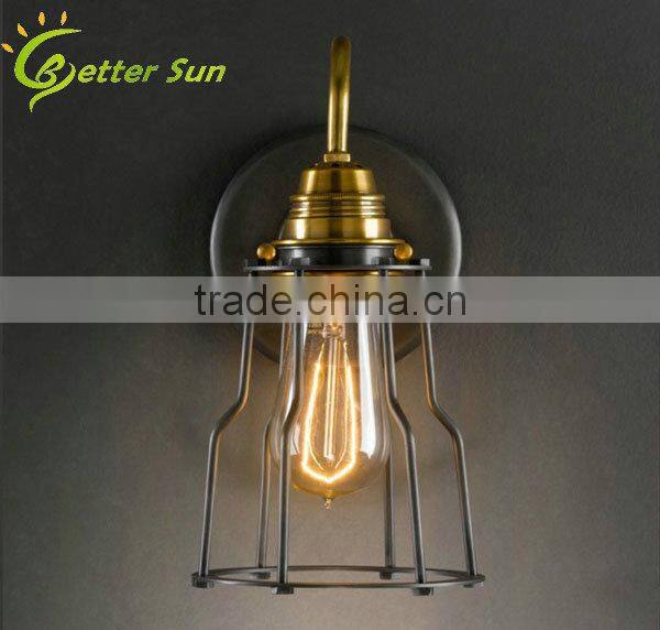 Vintage Industrial Lamp Edison Brass Cage Wall Light