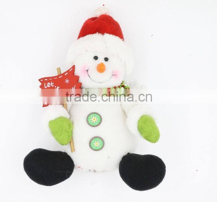 Sitting Snowman Stuffed Plush Toy With Fleece For Christmas Decoration