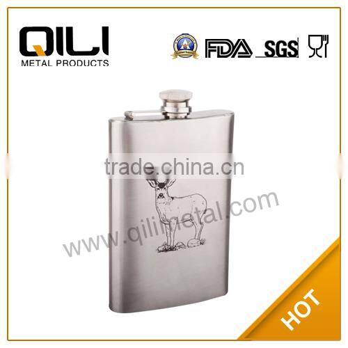 stainless steel hip flask with color transfer printing PU leather wrap
