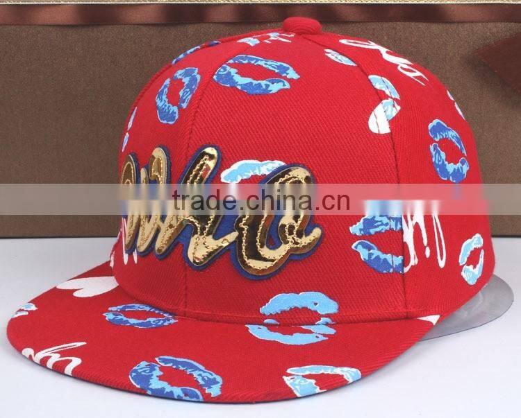 WHQ Embroidery Colorful Mouth Printing Flat Brim Boys Girls Kids Baseball Cap