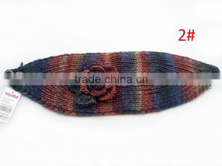 Beautiful Colorful Yarn Knittig Flower Decorated Fashion Women Head Band