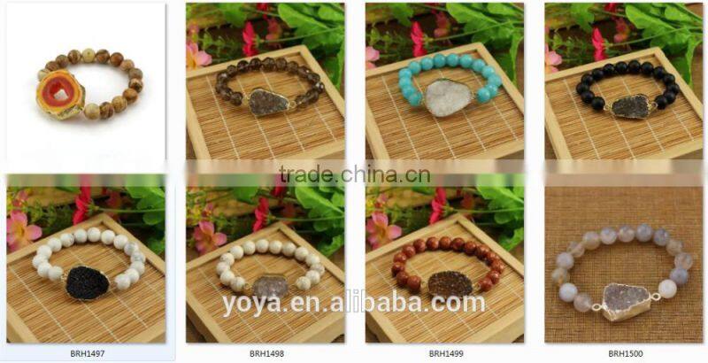 BRH1502 elastic bracelet, blue agate beaded blue druzy bracelet