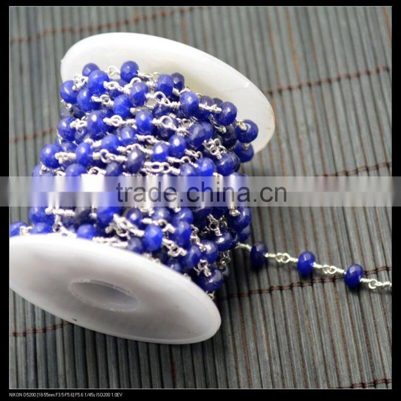 LFD-0015C ~ Wholesale Silver Plated Wire Wrapped Blue Stone Chain Beaded Jewelry Finding
