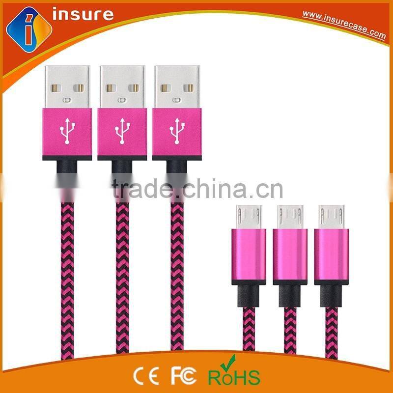 1M colorful nylon braided micro usb data cable with best price