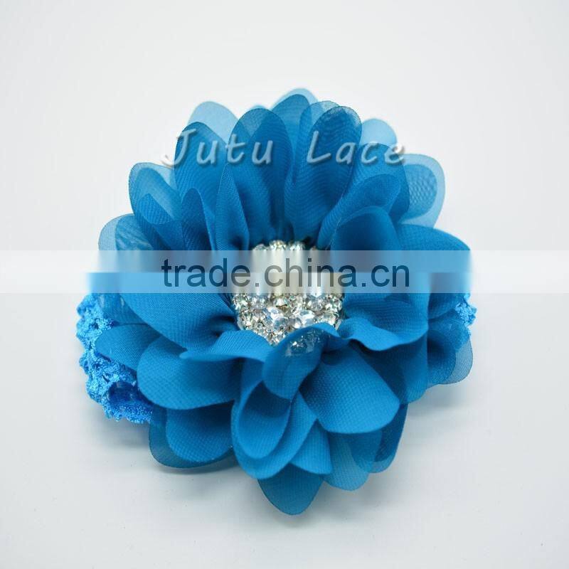 high quality large arificial Flower - 25colors Fabric Flower with Crystal Rhinestone Pearls Center Hair Accessory