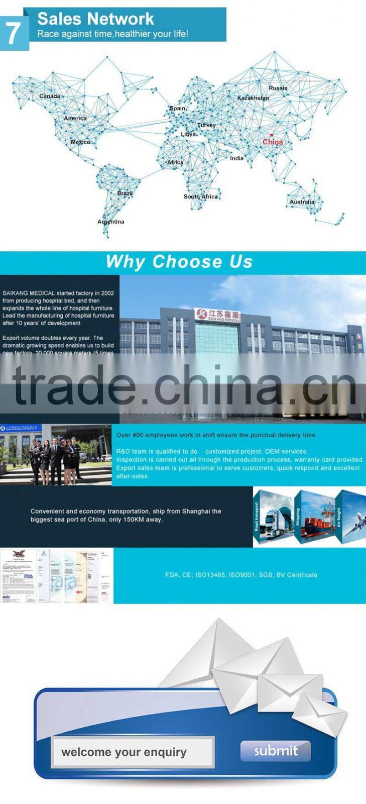 Powder coated steel Manual Bed Single Crank China SK